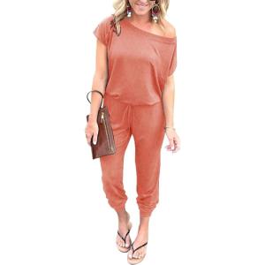 imagePRETTYGARDEN Jumpsuits for Women 2025 Summer Dressy Off Shoulder Romper Spring Vacation Travel Lounge Outfits ClothesPink