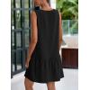 imagePRETTYGARDEN Casual Short Summer Dresses for Women 2025 Sleeveless Crewneck Cute Ruffle Loose Vacation Mini Tshirt DressBlack