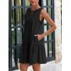 imagePRETTYGARDEN Casual Short Summer Dresses for Women 2025 Sleeveless Crewneck Cute Ruffle Loose Vacation Mini Tshirt DressBlack