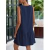 imagePRETTYGARDEN Casual Short Summer Dresses for Women 2025 Sleeveless Crewneck Cute Ruffle Loose Vacation Mini Tshirt DressNavy