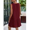 imagePRETTYGARDEN Casual Short Summer Dresses for Women 2025 Sleeveless Crewneck Cute Ruffle Loose Vacation Mini Tshirt DressWine Red