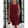 imagePRETTYGARDEN Casual Short Summer Dresses for Women 2025 Sleeveless Crewneck Cute Ruffle Loose Vacation Mini Tshirt DressWine Red