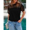 imagePRETTYGARDEN Womens 2025 Summer Crew Neck Short Sleeve Shirts Lace Going Out Sheer Mesh Crop Tops Dressy Casual BlousesBlack