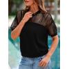 imagePRETTYGARDEN Womens 2025 Summer Crew Neck Short Sleeve Shirts Lace Going Out Sheer Mesh Crop Tops Dressy Casual BlousesBlack