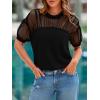 imagePRETTYGARDEN Womens 2025 Summer Crew Neck Short Sleeve Shirts Lace Going Out Sheer Mesh Crop Tops Dressy Casual BlousesBlack