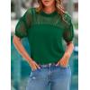 imagePRETTYGARDEN Womens 2025 Summer Crew Neck Short Sleeve Shirts Lace Going Out Sheer Mesh Crop Tops Dressy Casual BlousesDark Green