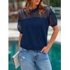 imagePRETTYGARDEN Womens 2025 Summer Crew Neck Short Sleeve Shirts Lace Going Out Sheer Mesh Crop Tops Dressy Casual BlousesDark Navy Blue