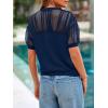 imagePRETTYGARDEN Womens 2025 Summer Crew Neck Short Sleeve Shirts Lace Going Out Sheer Mesh Crop Tops Dressy Casual BlousesDark Navy Blue