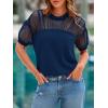 imagePRETTYGARDEN Womens 2025 Summer Crew Neck Short Sleeve Shirts Lace Going Out Sheer Mesh Crop Tops Dressy Casual BlousesDark Navy Blue