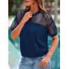 imagePRETTYGARDEN Womens 2025 Summer Crew Neck Short Sleeve Shirts Lace Going Out Sheer Mesh Crop Tops Dressy Casual BlousesDark Navy Blue