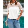 imagePRETTYGARDEN Womens 2025 Summer Crew Neck Short Sleeve Shirts Lace Going Out Sheer Mesh Crop Tops Dressy Casual BlousesWhite