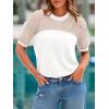 imagePRETTYGARDEN Womens 2025 Summer Crew Neck Short Sleeve Shirts Lace Going Out Sheer Mesh Crop Tops Dressy Casual BlousesWhite