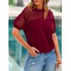 imagePRETTYGARDEN Womens 2025 Summer Crew Neck Short Sleeve Shirts Lace Going Out Sheer Mesh Crop Tops Dressy Casual BlousesWine Red