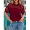 imagePRETTYGARDEN Womens 2025 Summer Crew Neck Short Sleeve Shirts Lace Going Out Sheer Mesh Crop Tops Dressy Casual BlousesWine Red