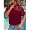 imagePRETTYGARDEN Womens 2025 Summer Crew Neck Short Sleeve Shirts Lace Going Out Sheer Mesh Crop Tops Dressy Casual BlousesWine Red