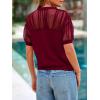 imagePRETTYGARDEN Womens 2025 Summer Crew Neck Short Sleeve Shirts Lace Going Out Sheer Mesh Crop Tops Dressy Casual BlousesWine Red