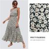 imagePRETTYGARDEN Womens Summer Floral Maxi Dress Knot One Shoulder Sleeveless Ruffle Flowy Boho Beach Wedding Guest DressesBlack White