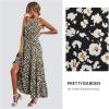 imagePRETTYGARDEN Womens Summer Floral Maxi Dress Knot One Shoulder Sleeveless Ruffle Flowy Boho Beach Wedding Guest DressesBlackWhiteYellow
