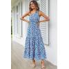 imagePRETTYGARDEN Womens Summer Floral Maxi Dress Knot One Shoulder Sleeveless Ruffle Flowy Boho Beach Wedding Guest DressesBlue Floral