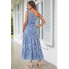 imagePRETTYGARDEN Womens Summer Floral Maxi Dress Knot One Shoulder Sleeveless Ruffle Flowy Boho Beach Wedding Guest DressesBlue Floral
