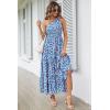 imagePRETTYGARDEN Womens Summer Floral Maxi Dress Knot One Shoulder Sleeveless Ruffle Flowy Boho Beach Wedding Guest DressesBlue Floral