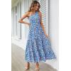 imagePRETTYGARDEN Womens Summer Floral Maxi Dress Knot One Shoulder Sleeveless Ruffle Flowy Boho Beach Wedding Guest DressesBlue Floral