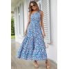 imagePRETTYGARDEN Womens Summer Floral Maxi Dress Knot One Shoulder Sleeveless Ruffle Flowy Boho Beach Wedding Guest DressesBlue Floral