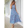 imagePRETTYGARDEN Womens Summer Floral Maxi Dress Knot One Shoulder Sleeveless Ruffle Flowy Boho Beach Wedding Guest DressesBlue Floral
