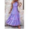 imagePRETTYGARDEN Womens Summer Floral Maxi Dress Knot One Shoulder Sleeveless Ruffle Flowy Boho Beach Wedding Guest DressesBlue Pink Stripe