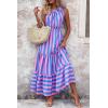 imagePRETTYGARDEN Womens Summer Floral Maxi Dress Knot One Shoulder Sleeveless Ruffle Flowy Boho Beach Wedding Guest DressesBlue Pink Stripe