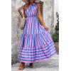 imagePRETTYGARDEN Womens Summer Floral Maxi Dress Knot One Shoulder Sleeveless Ruffle Flowy Boho Beach Wedding Guest DressesBlue Pink Stripe