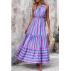 imagePRETTYGARDEN Womens Summer Floral Maxi Dress Knot One Shoulder Sleeveless Ruffle Flowy Boho Beach Wedding Guest DressesBlue Pink Stripe