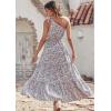 imagePRETTYGARDEN Womens Summer Floral Maxi Dress Knot One Shoulder Sleeveless Ruffle Flowy Boho Beach Wedding Guest DressesBlue White