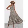 imagePRETTYGARDEN Womens Summer Floral Maxi Dress Knot One Shoulder Sleeveless Ruffle Flowy Boho Beach Wedding Guest DressesCoffee