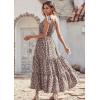 imagePRETTYGARDEN Womens Summer Floral Maxi Dress Knot One Shoulder Sleeveless Ruffle Flowy Boho Beach Wedding Guest DressesCoffee Pink