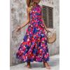 imagePRETTYGARDEN Womens Summer Floral Maxi Dress Knot One Shoulder Sleeveless Ruffle Flowy Boho Beach Wedding Guest DressesDark Blue Orange Floral
