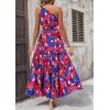 imagePRETTYGARDEN Womens Summer Floral Maxi Dress Knot One Shoulder Sleeveless Ruffle Flowy Boho Beach Wedding Guest DressesDark Blue Orange Floral