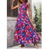 imagePRETTYGARDEN Womens Summer Floral Maxi Dress Knot One Shoulder Sleeveless Ruffle Flowy Boho Beach Wedding Guest DressesDark Blue Orange Floral