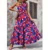 imagePRETTYGARDEN Womens Summer Floral Maxi Dress Knot One Shoulder Sleeveless Ruffle Flowy Boho Beach Wedding Guest DressesDark Blue Orange Floral
