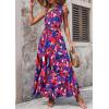 imagePRETTYGARDEN Womens Summer Floral Maxi Dress Knot One Shoulder Sleeveless Ruffle Flowy Boho Beach Wedding Guest DressesDark Blue Orange Floral