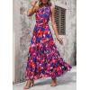 imagePRETTYGARDEN Womens Summer Floral Maxi Dress Knot One Shoulder Sleeveless Ruffle Flowy Boho Beach Wedding Guest DressesDark Blue Orange Floral