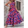 imagePRETTYGARDEN Womens Summer Floral Maxi Dress Knot One Shoulder Sleeveless Ruffle Flowy Boho Beach Wedding Guest DressesDark Blue Orange Floral