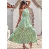 imagePRETTYGARDEN Womens Summer Floral Maxi Dress Knot One Shoulder Sleeveless Ruffle Flowy Boho Beach Wedding Guest DressesGreen White