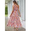 imagePRETTYGARDEN Womens Summer Floral Maxi Dress Knot One Shoulder Sleeveless Ruffle Flowy Boho Beach Wedding Guest DressesOrange Floral