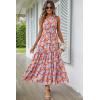 imagePRETTYGARDEN Womens Summer Floral Maxi Dress Knot One Shoulder Sleeveless Ruffle Flowy Boho Beach Wedding Guest DressesOrange Floral