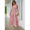 imagePRETTYGARDEN Womens Summer Floral Maxi Dress Knot One Shoulder Sleeveless Ruffle Flowy Boho Beach Wedding Guest DressesOrange Floral