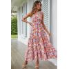imagePRETTYGARDEN Womens Summer Floral Maxi Dress Knot One Shoulder Sleeveless Ruffle Flowy Boho Beach Wedding Guest DressesOrange Floral