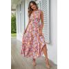 imagePRETTYGARDEN Womens Summer Floral Maxi Dress Knot One Shoulder Sleeveless Ruffle Flowy Boho Beach Wedding Guest DressesOrange Floral