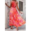 imagePRETTYGARDEN Womens Summer Floral Maxi Dress Knot One Shoulder Sleeveless Ruffle Flowy Boho Beach Wedding Guest DressesOrange Rose Red Big Floral
