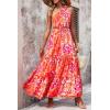 imagePRETTYGARDEN Womens Summer Floral Maxi Dress Knot One Shoulder Sleeveless Ruffle Flowy Boho Beach Wedding Guest DressesOrange Rose Red Big Floral